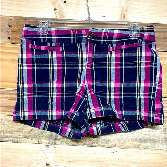 Banana Republic size 4 Pink, Yellow, Blue Preppy Plaid Mid-rise 3” Chino Shorts - Picture 1 of 10